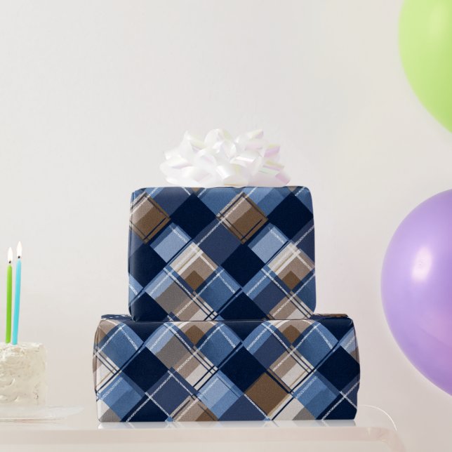 Papel De Presente Padrão do Dia dos Pais Azul e Marrom (Presentes para festas)