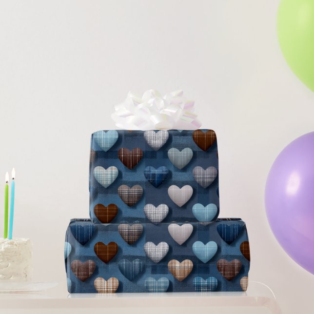 Papel De Presente Padrão do Dia dos Pais Azul e Marrom (Presentes para festas)