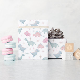 Papel De Presente Padrão do Dinossauro Rosa