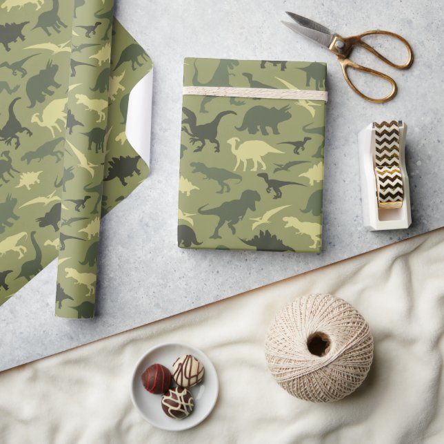 Papel De Presente Padrão do Dinossauro, Silhueta do Dinossauro, Dino (Artesanato)