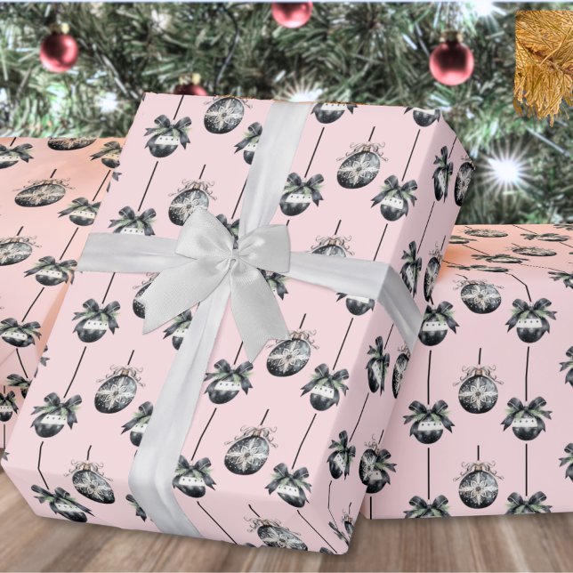 Papel De Presente Padrão do Enfeites de natal rosa (Pink Christmas Ornament Pattern Wrapping Paper)
