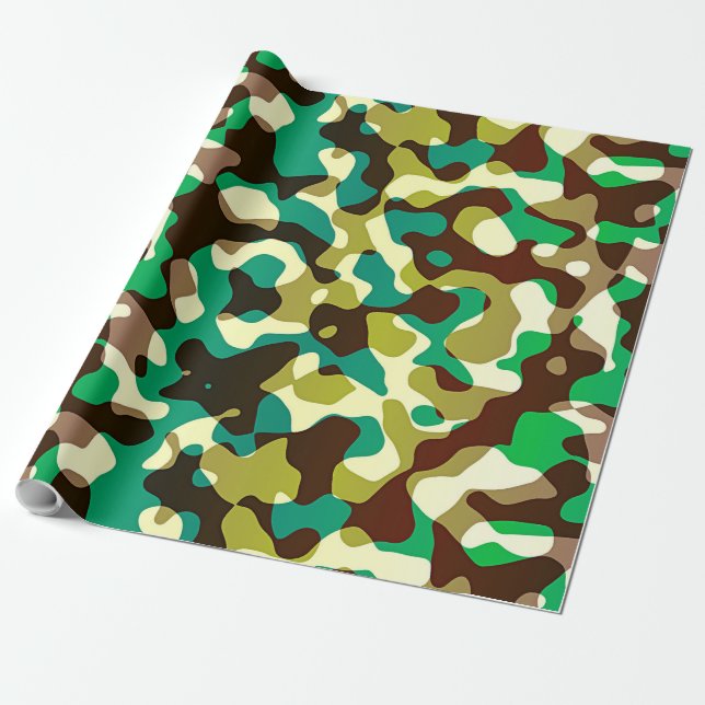 Papel De Presente Padrão do Exército de Camuflagem Verde de Khaki Pr (Desenrolado)