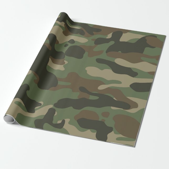 Papel De Presente Padrão do Exército Verde Camo de Camuflagem (Desenrolado)