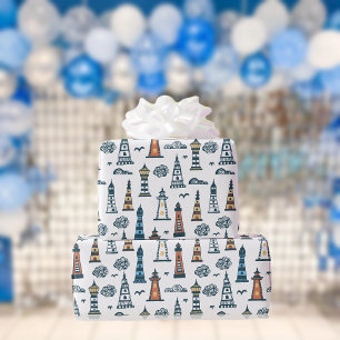 Papel De Presente Padrão do farol   Branco