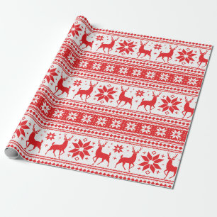 Papel De Presente Padrão do Floco de Neve Vermelho de Vermelhos de