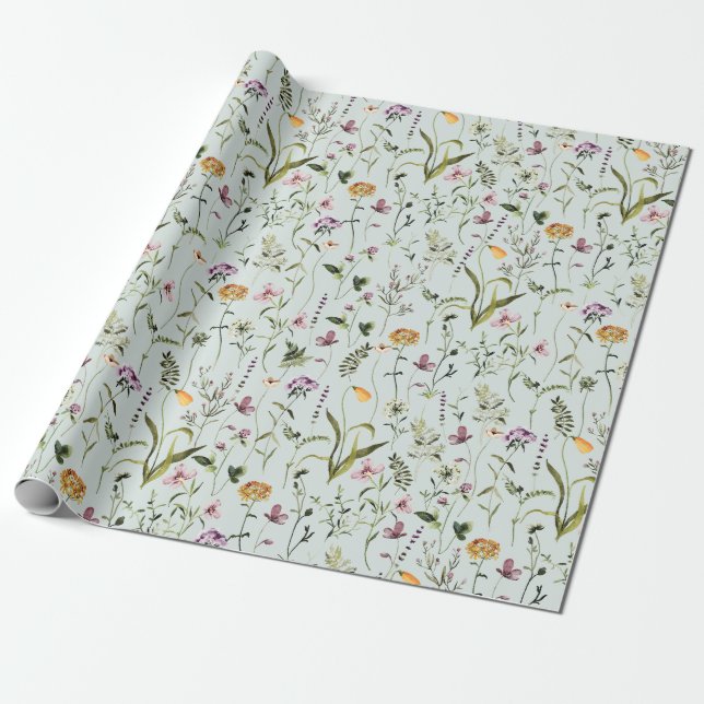 Papel De Presente Padrão do Jardim de Flores Selvagens (Desenrolado)