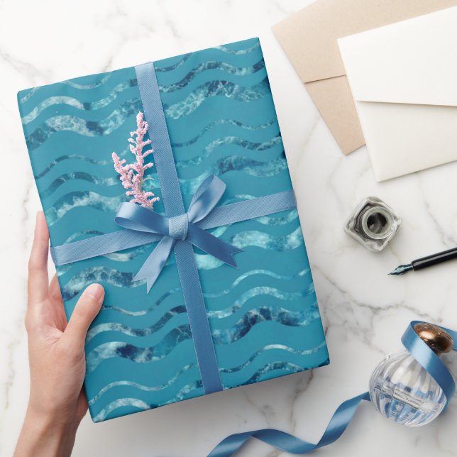 Papel De Presente Padrão do Mar Azul Onda (Presentear)