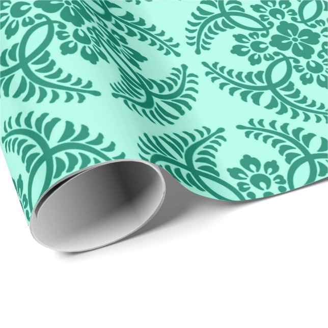 Papel De Presente Padrão do Medalhão Japonês, Aqua e Turquesa (Ponta do rolo)