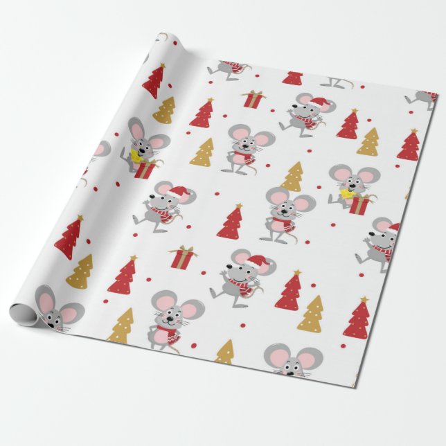 Papel De Presente Padrão do mouse natalino (Desenrolado)