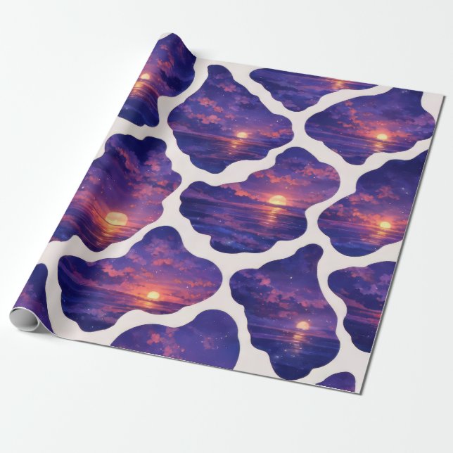 Papel De Presente Padrão do Oceano do Pôr do Sol Celestial (Desenrolado)