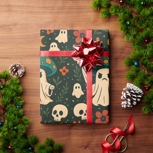 Papel De Presente Padrão do Shroom-Skull e Flores da Killer (Presente de Natal)