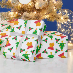 Papel De Presente Padrão do tema árvore de Natal e sinos