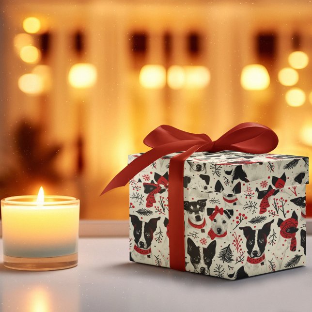 Papel De Presente Padrão do Tema Cachorros Brancos de Natal Vermelho (Criador carregado)