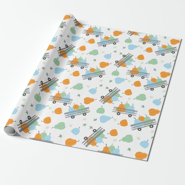 Papel De Presente Padrão do Vagão de Autumn Harvest Pumpkins (Desenrolado)