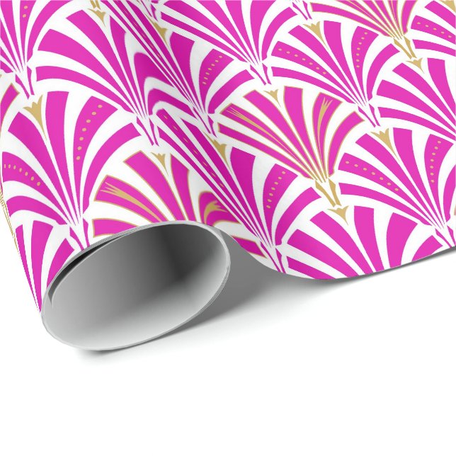 Papel De Presente Padrão do ventilador Art Deco - rosa-menta (Ponta do rolo)