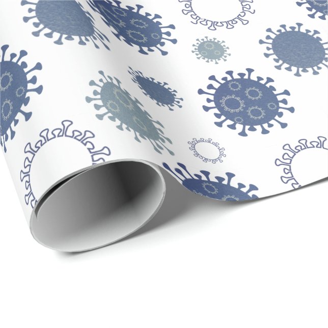 Papel De Presente Padrão do vírus Corona COVID-19 Verde Azul (Ponta do rolo)