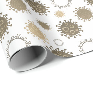 Papel De Presente Padrão do vírus COVID-19 Corona Dourado