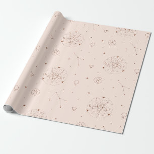 Papel De Presente Padrão do Zodíaco Touro em Marrom e Borgonha