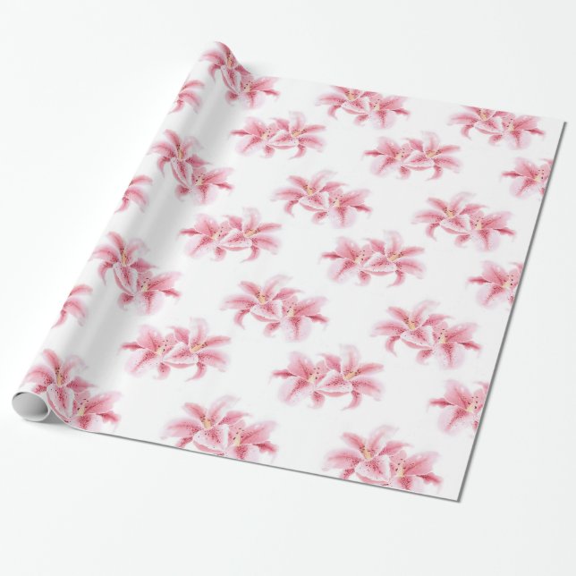 Papel De Presente Padrão dos lírios do Stargazer rosa (Desenrolado)