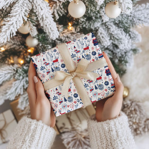 Papel De Presente Padrão dos símbolos de Natal do tema escandinavo