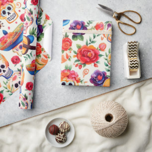 Papel De Presente Padrão dos símbolos do Dia de los Muertos