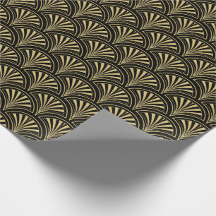 Papel De Presente Padrão dos ventiladores deco preto e Dourado