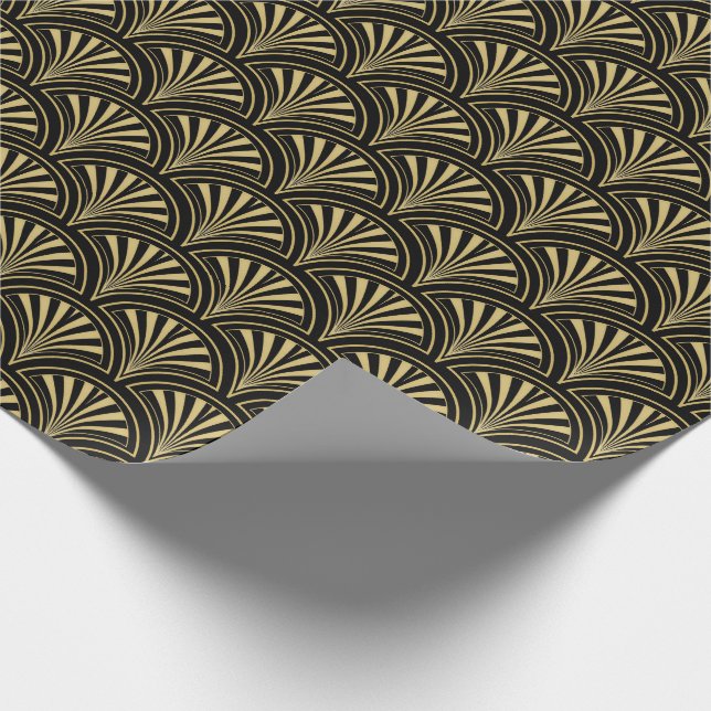 Papel De Presente Padrão dos ventiladores deco preto e Dourado (Ponta)