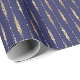 Papel De Presente Padrão Dourado Azul do Marinho Elegante 