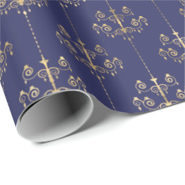 Papel De Presente Padrão Dourado Azul do Marinho Glam Elegante