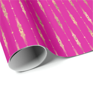 Papel De Presente Padrão Dourado cor-de-rosa-quente do Na moda elega