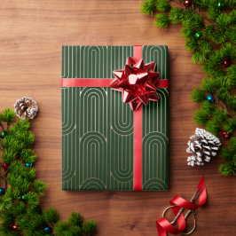 Papel De Presente Padrão Dourado da Arte Moderna Verde Festiva 102