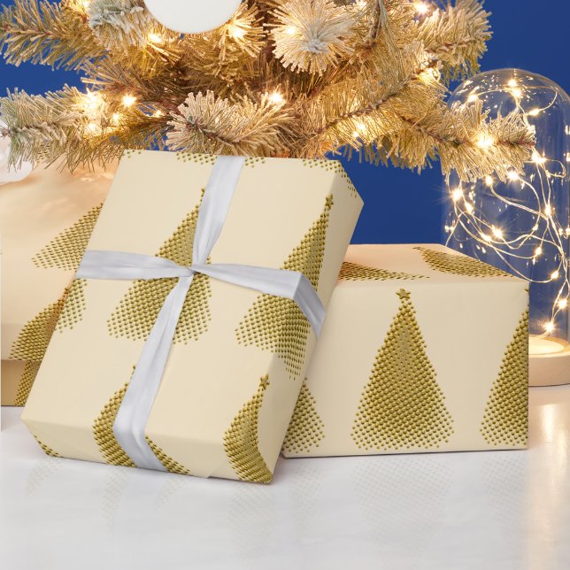 Papel De Presente Padrão Dourado da árvore de Natal elegante (Feriados)
