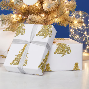 Papel De Presente Padrão Dourado da árvore de Natal elegante