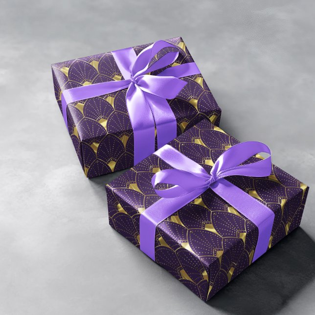 Papel De Presente Padrão Dourado De Arte Brilhante Em Roxo Profundo (Criador carregado)