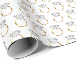 Papel De Presente Padrão Dourado de Casamento de Noivado de Diamante