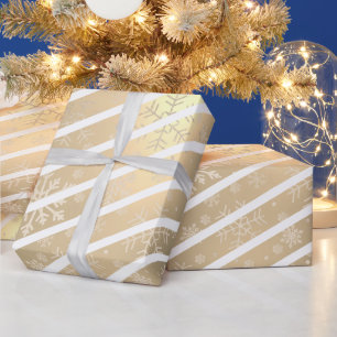 Papel De Presente Padrão Dourado de floco de neve de Natal branco el