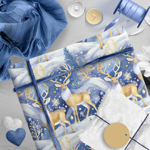 Papel De Presente Padrão Dourado de Natal Azul nº 14 ID1009