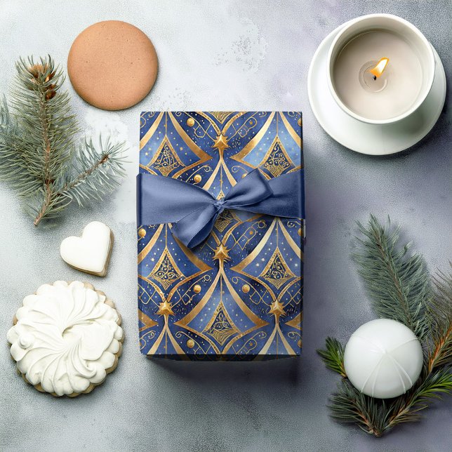 Papel De Presente Padrão Dourado de Natal Azul nº 15 ID1009 (Criador carregado)