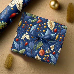 Papel De Presente Padrão Dourado de Natal Azul nº 18 ID1009