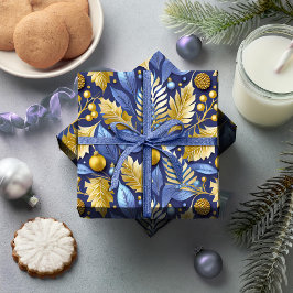 Papel De Presente Padrão Dourado de Natal Azul nº 22 ID1009