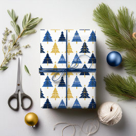 Papel De Presente Padrão Dourado de Natal Azul nº 24 ID1009