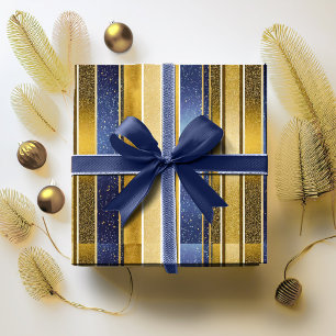 Papel De Presente Padrão Dourado de Natal Azul nº 27 ID1009