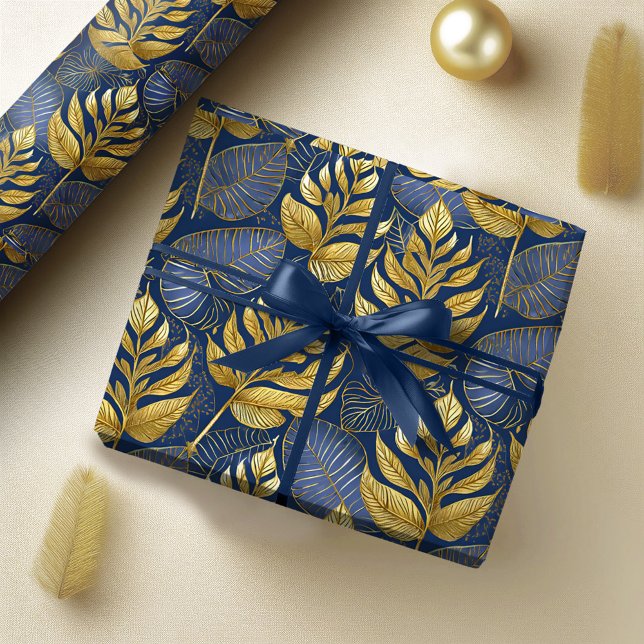 Papel De Presente Padrão Dourado de Natal Azul nº 29 ID1009 (Criador carregado)