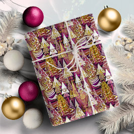 Papel De Presente Padrão Dourado de Natal magenta nº 25 ID1009