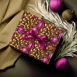 Papel De Presente Padrão Dourado de Natal magenta nº 29 ID1009