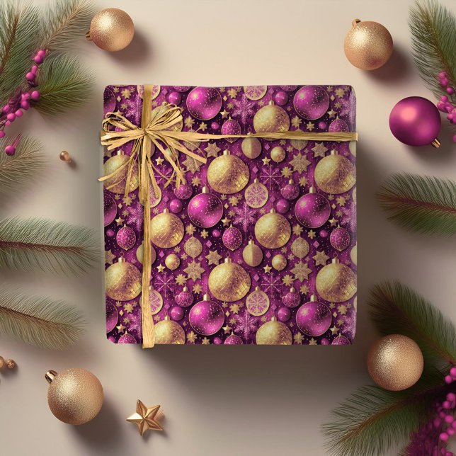 Papel De Presente Padrão Dourado de Natal magenta nº 31 ID1009 (Criador carregado)