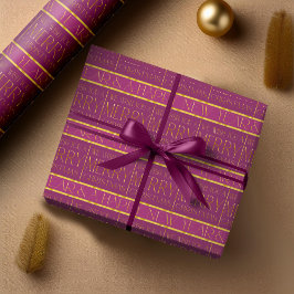 Papel De Presente Padrão Dourado de Natal magenta nº 35b ID1009