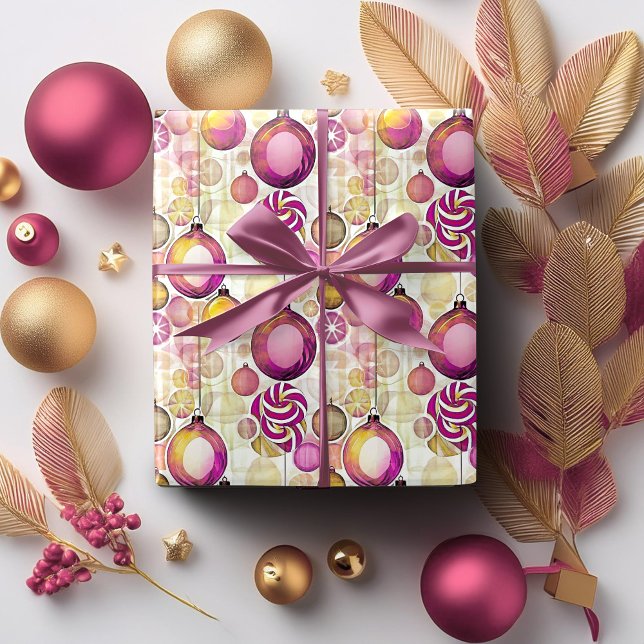 Papel De Presente Padrão Dourado de Natal magenta nº 6 ID1009 (Criador carregado)