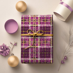Papel De Presente Padrão Dourado de Natal magenta nº 7 ID1009