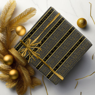 Papel De Presente Padrão Dourado de Natal preto#35b ID1009